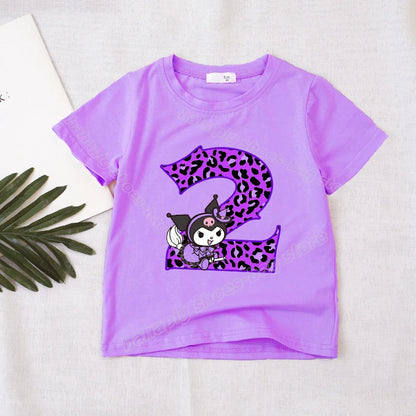 Kuromi Number T-Shirt Girl Birthday Clothes Short Sleeve Purple  Kids T-Shirts Kawaii Children Tee Cartoon Casual Toddler Tops