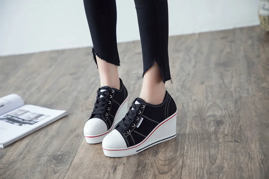 Shoes Women New Woman Wedge Canvas Vulcanize Shoes Platform Breathable Canvas Shoes Casual Students Candy Color Wedge Sneakers