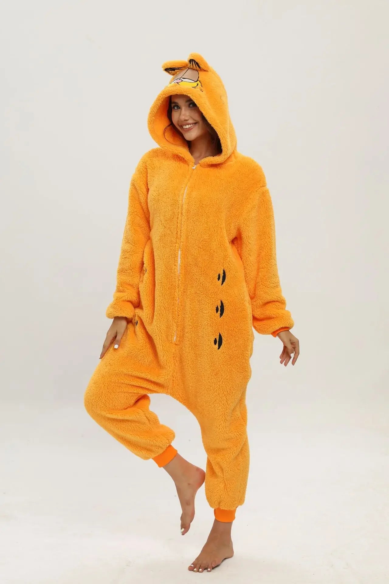 Miniso Unisex Garfield Costumes Onesies Cat Cosplay Pajamas Adult Pyjamas Animal Sleepwear Jumpsuit Cartoon Clothing