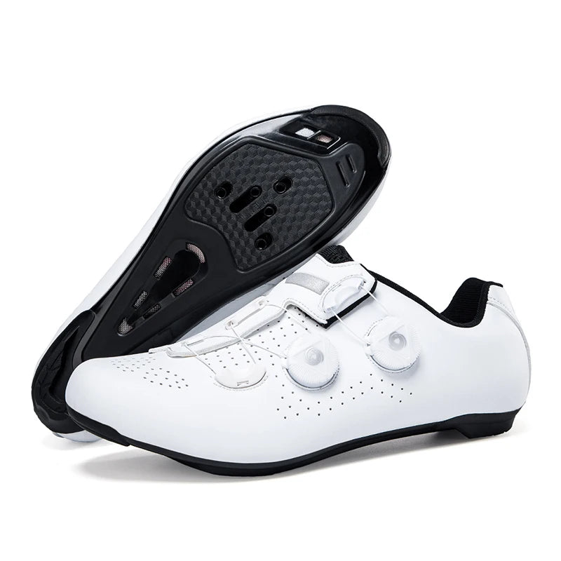 Lock-Free Cycling Shoes Flat Pedal Shoes Men Road Bike Cleat Sneaker MTB Bicycle Biking Shoes White-Road