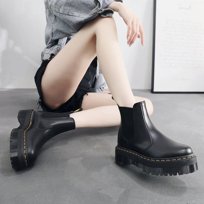 Original Women Platform Boots Leather Men Thick Sole Ankle Sexy Female Punk Motorcycle Shoes Combat Booties Plus Size