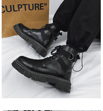 Brand Design 2022 Autumn and Winter Men Shoes High-top British Style Trend Motorcycle Leather Boots New Tooling Boots Men Boots