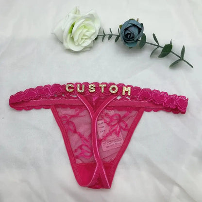 Custom Name Thong Panties with Crystal Letters Customized Thongs Personalized Underwear Sexy G-String Tanga Bikini Jewelry Gift