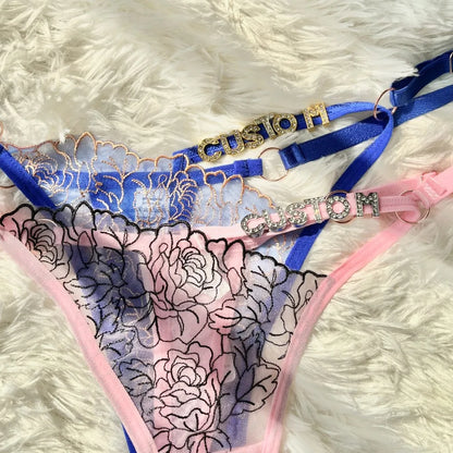 Custom Name Hollow Thong Lace Flower Underwear Personality Letter Customization Panties String Hotwife Christmas gifts Women