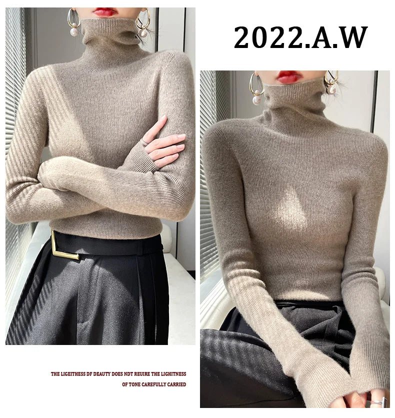 2022 Autumn Winter Cashmere  Sweater Women's Pullover Turtleneck  Casual Fashion Pure Color Cashmere sweater women