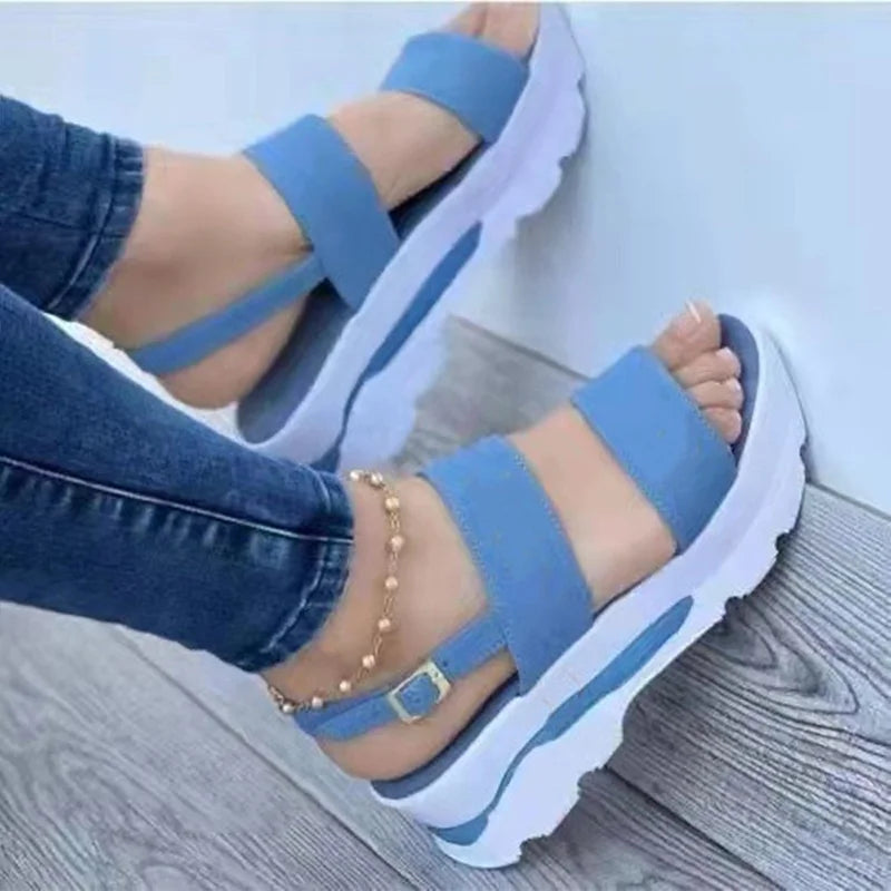 Women Shoes Spring Summer Sandals Peep Toe Shoes For Women Retro Women's Shoes Lightweight Sandals Platform Solid Color Footwear Blue