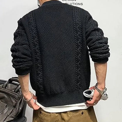 Sweater Men's Thick Knit Zip-up Cardigan for Fall Winter Warm Solid Color Sweater Coat with Long Sleeves Round Neck for Wear