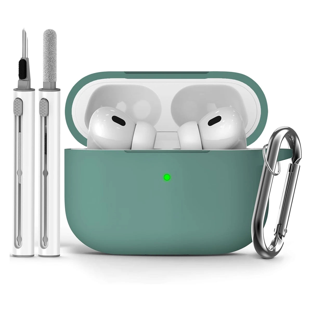 AirPods Pro Case Cover with Cleaner Kit,Soft Silicone Protective Case for Apple AirPod Pro 2nd/1st Generation Case for Women Men Pine needle green