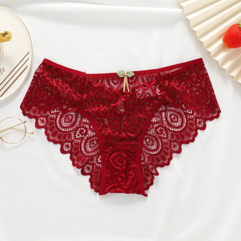 Women's Lace Panties New Sexy Underwear Female Low-Rise Bragas Mujer Cotton Crotch Breathable Lace Panty Culottes Femme red 1pc