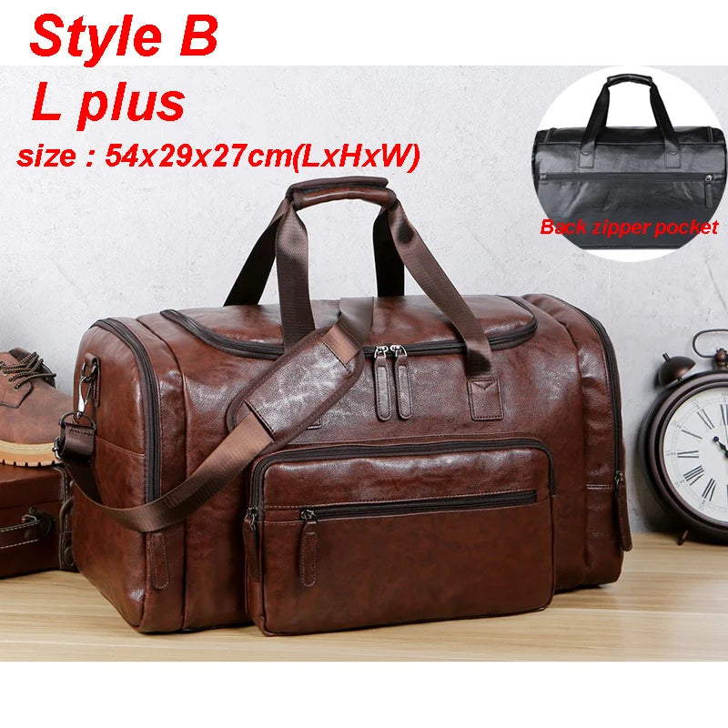 Men's PU Leather Gym Bag Sports Bags Duffel Travel Luggage Tote Handbags for Male Fitness Men Trip Carry Shoulder Bag travel bag CHINA 141 Brown