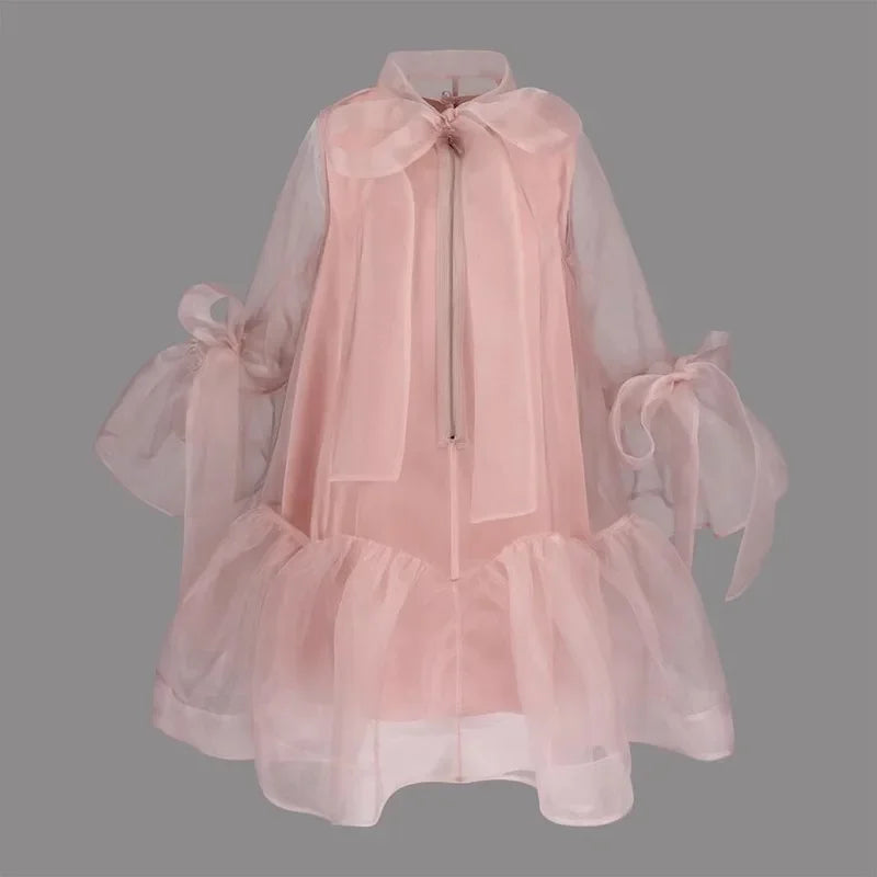 Princess Costume for Children Baby Girls French Stylish Ruffled Frocks Kids Dress 2024 Infants Elegant Banquet Matching Pink