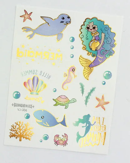 Mermaid Bronzing Cartoon Children's Metallic Gold Body Temporary Flash Tattoos For Kids Glitter Tattoo cute Stickers 160*120MM NO.6