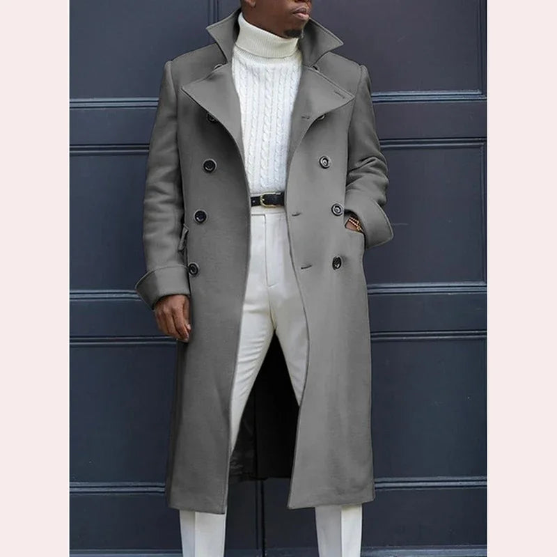 Fashion White Long Jackets Trench Wool Blends Men's Overcoat Long Trench Coat Double Breasted Coats Streetwear Party Loose Jacket