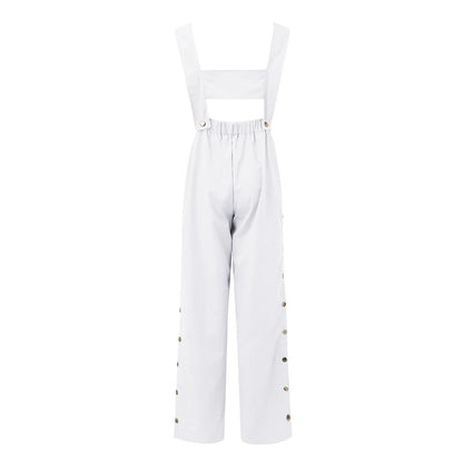 Button Overalls for Women Summer Jumpsuit Solid Casual Openings Button Wide Leg Suspender Pants Overalls with Pockets