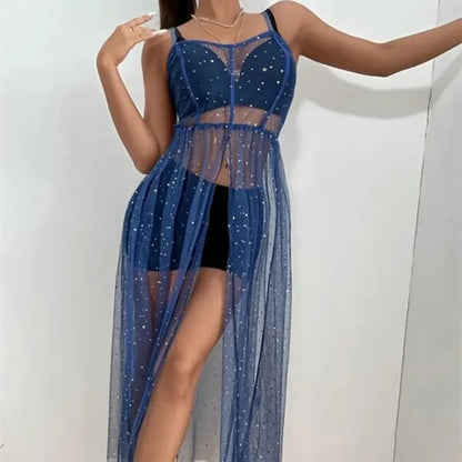 Festival Rave Outfit Mesh Dress Beach Boho Clothing Women Summer Cover Up Robe Long Femme Vestido Mujer Maxi Sexy Party Dresses