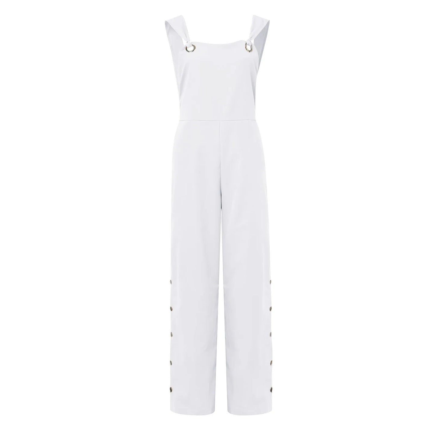 Button Overalls for Women Summer Jumpsuit Solid Casual Openings Button Wide Leg Suspender Pants Overalls with Pockets