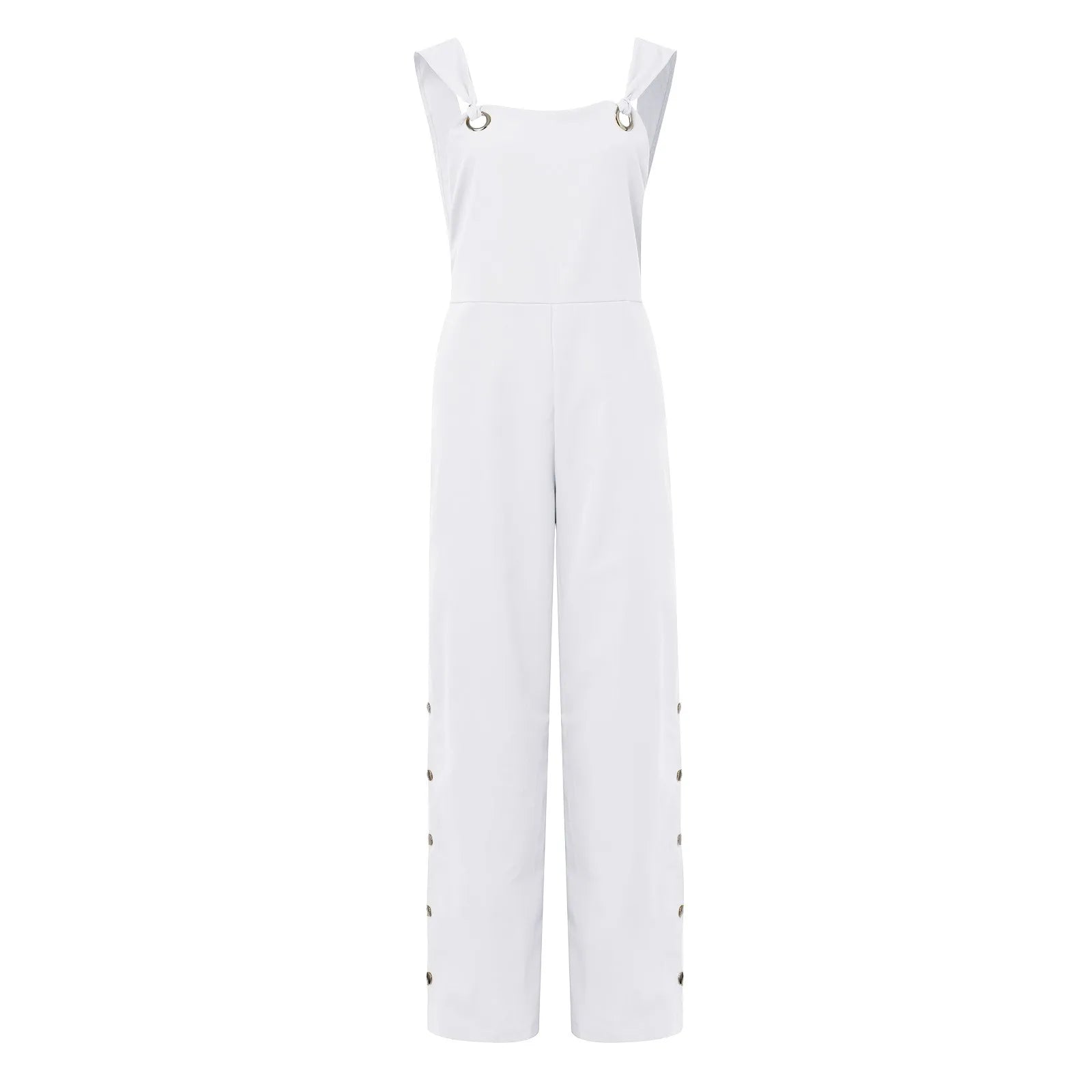 Button Overalls for Women Summer Jumpsuit Solid Casual Openings Button Wide Leg Suspender Pants Overalls with Pockets