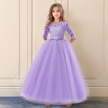 Girls Christmas Dress For Kids Wedding Evening Party Bridesmaid Long Dress Prom Gown Children Teenager New Year Princess Costume purple 04