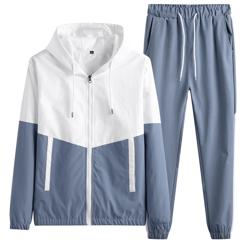 New Spring Men Casual Sets Mens Hooded Tracksuit Sportswear Jackets+Pants 2 Piece Sets Hip Hop Running Sports Suit 5XL 02