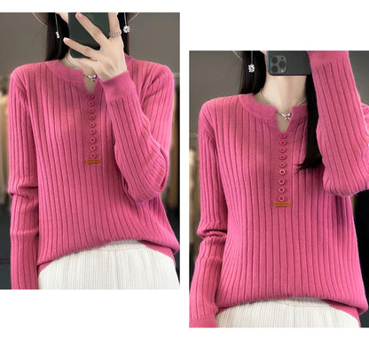 Women's Sweater Autumn/Winter New Solid Color Knitwear V-Neck Pullover Ladies Clothes Fashion Blouse Korean Style Loose Tops