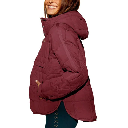 2024 Autumn and Winter Solid Color New Cotton Jacket Loose Long-sleeved Hooded Fashion Coat