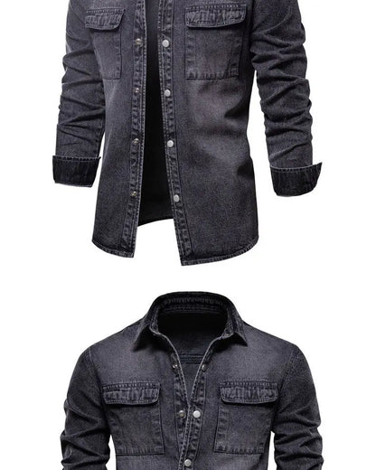 Elastic Cotton Denim Shirt Men Long Sleeve Quality Cowboy Shirts for Men Casual Slim Fit Mens  Clothing