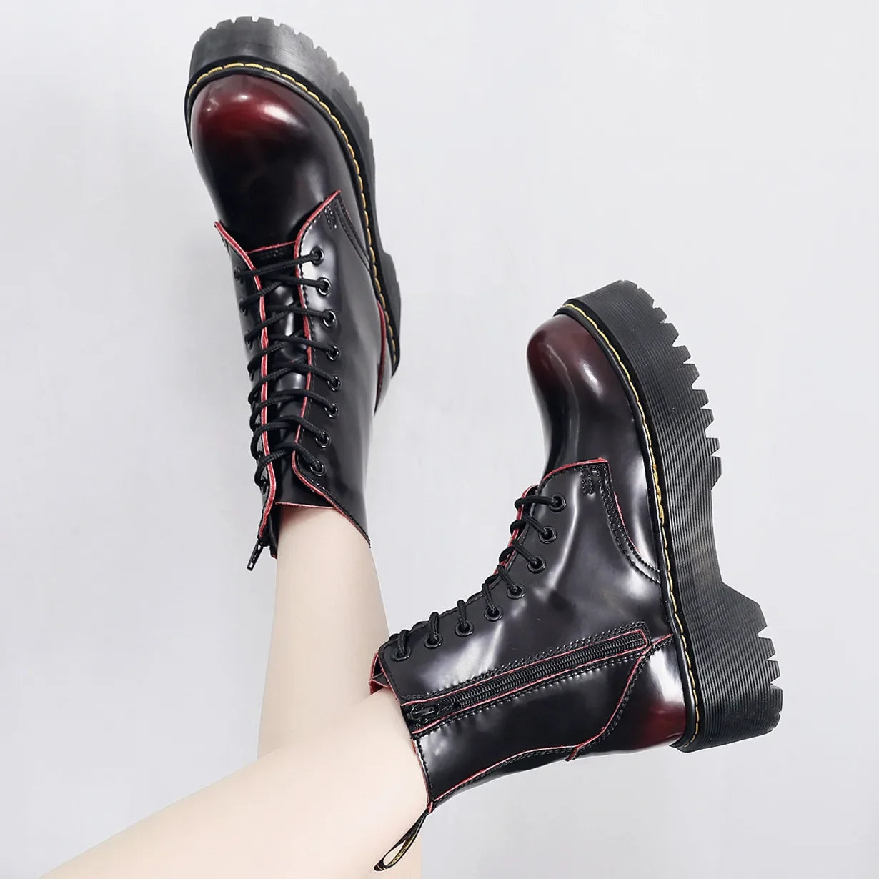 Original Women Platform Boots Leather Men Thick Sole Ankle Sexy Female Punk Motorcycle Shoes Combat Booties Plus Size