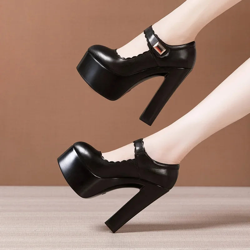 15cm Small Size 32-43 Extremem Block High Heels Shoes 2024 Fall Shallow Thick Chunky Platform Shoes Women Pumps Sexy Model Party