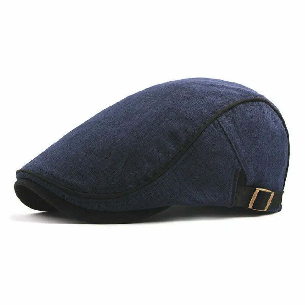 Cotton Newsboy Caps Men Solid Color Soft Casual Street Fashion Retro Beret Hat Golf Driving Cabbie Hat Flat Ivy Cap Four Seasons B-Navy blue