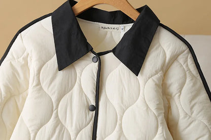 Plus Size Women Parka Autumn/Winter Wear Fashion Loose Thin Gourd Shaped Quilted Block Color Collar cotton-padded Coat 2240