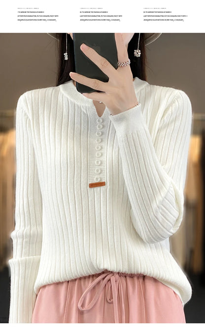 Women's Sweater Autumn/Winter New Solid Color Knitwear V-Neck Pullover Ladies Clothes Fashion Blouse Korean Style Loose Tops