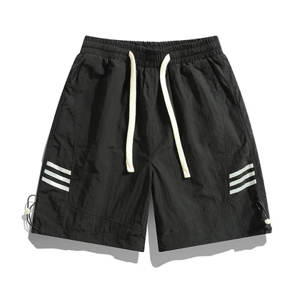 Summer Men Casual Shorts Striped 2023 Sportswear Sweatpants Jogger Male Qicky Dry Boardshorts Black