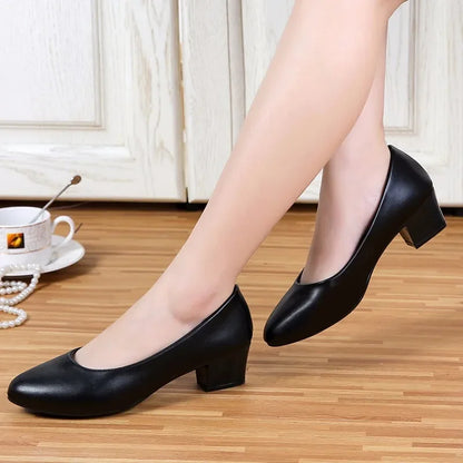 New Fashion Women Mid Heel Pumps 2023 New Women Shoes Classic Black Thick Heel High Heels Shoes for Work Ladies Shoes Size 35-40 black