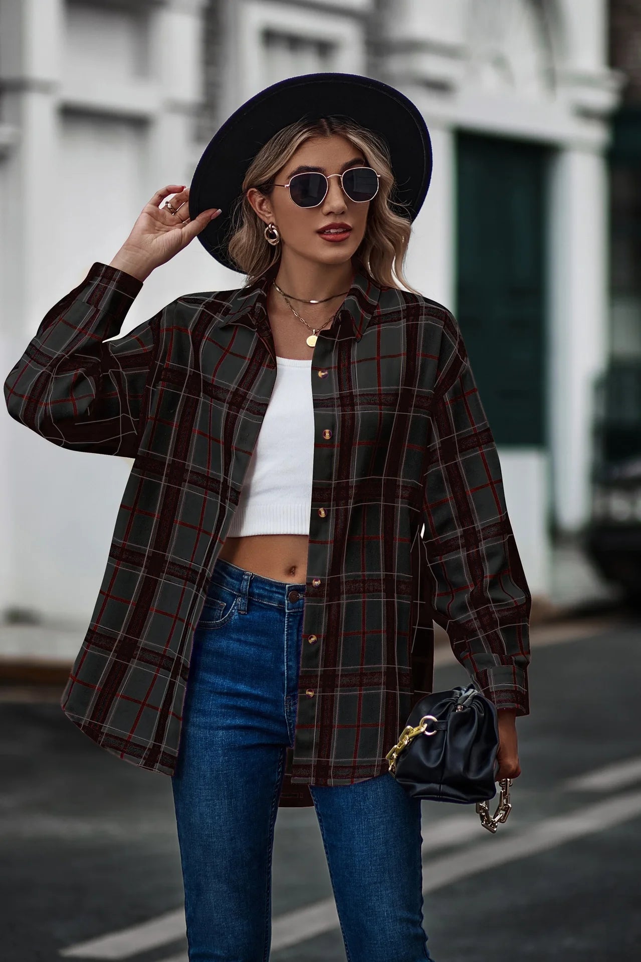 2024 New Spring Autumn Women Blouses Tops Female Casual Loose Boyfriend Plaid Shirt Women Long-sleeve Lapel Tops 2XL Shirts