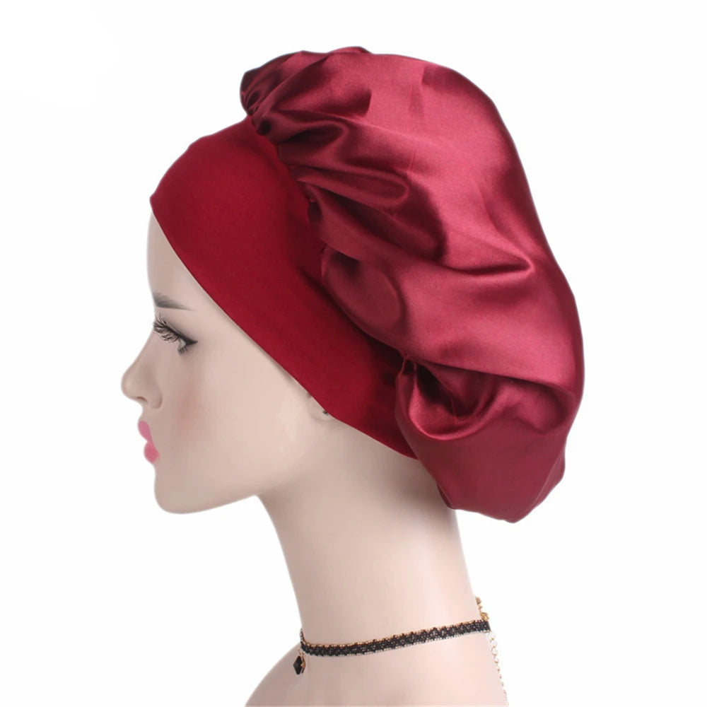 Newly Women's Satin Solid Sleeping Hat Night Hair Care Bonnet Nightcap For Women Men Unisex Cap