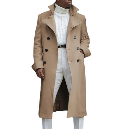 Fashion White Long Jackets Trench Wool Blends Men's Overcoat Long Trench Coat Double Breasted Coats Streetwear Party Loose Jacket