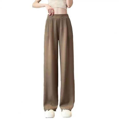 Loose Pants Women's Wide Leg Pants with Pockets Solid Color Office Wear Trousers for Summer High Waisted Relaxed Fit Casual Khaki