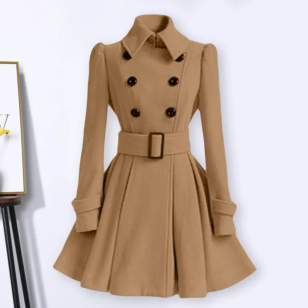 S-XXL New Fashion Classic Winter Thick Coat Europe Belt Buckle Trench Coats Double Breasted Outerwear Casual Ladies Dress Coats