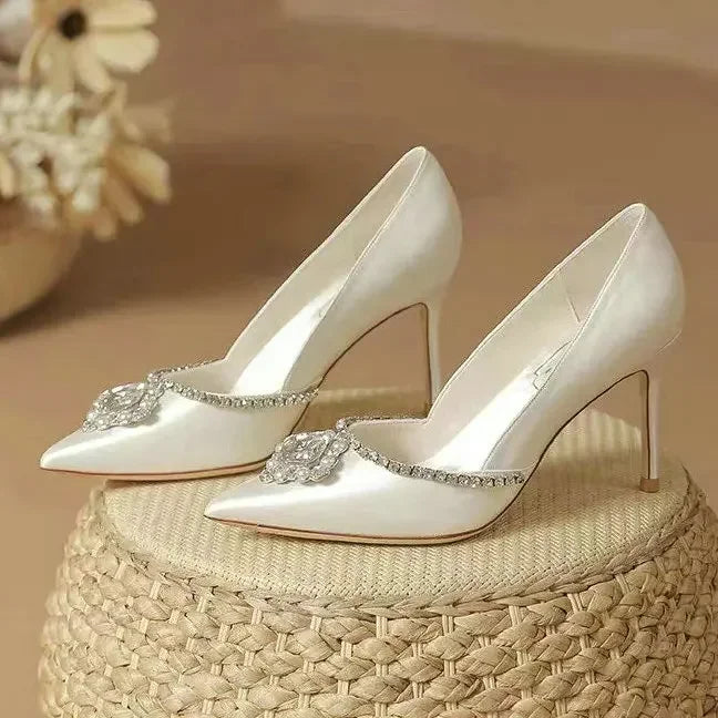 Elegant Wedding Shoes Bridal Shoes White Rhinestone High Heels Bridesmaid Pumps