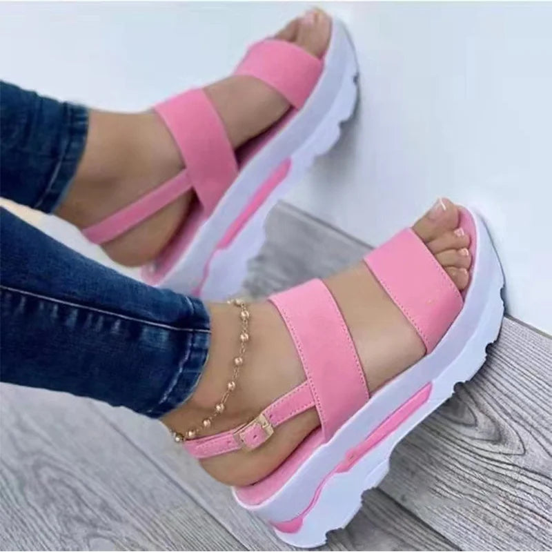 Women Shoes Spring Summer Sandals Peep Toe Shoes For Women Retro Women's Shoes Lightweight Sandals Platform Solid Color Footwear Pink