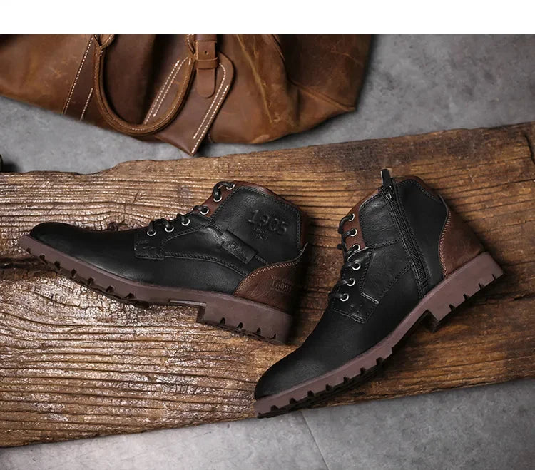 Handmade Men Boots Autumn Winter Male Booties Outdoor Vintage Brown Boots Ankle Work Boots Beef Tendon Bottom Zapatillas Male