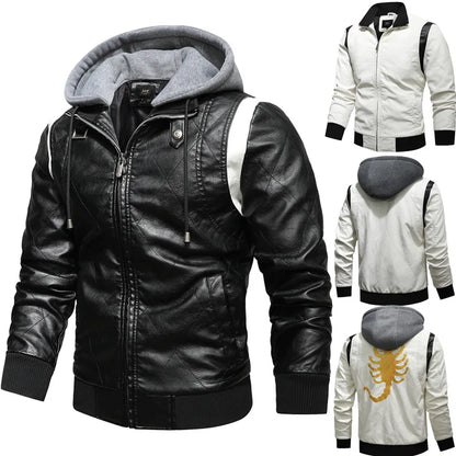 2023 Autumn Winter Men's Leather Jacket High Quality Korea Fashion Youth Hooded Leather Coats EUR Size 3XL Blouson Homme Hiver