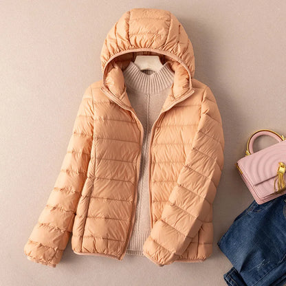 Women Autumn Down Jacket 2022 New Arrivals  90%  White Duck Down Ultra Light Fashion Hooded Keep Warm  Puffer Jacket