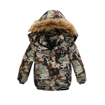 2 3 4 5 6 Years Boys Jacket Autumn Winter New Solid Color Thicken Hooded Zipper Fashion Fur Collar Kids Keep Warm Outerwear