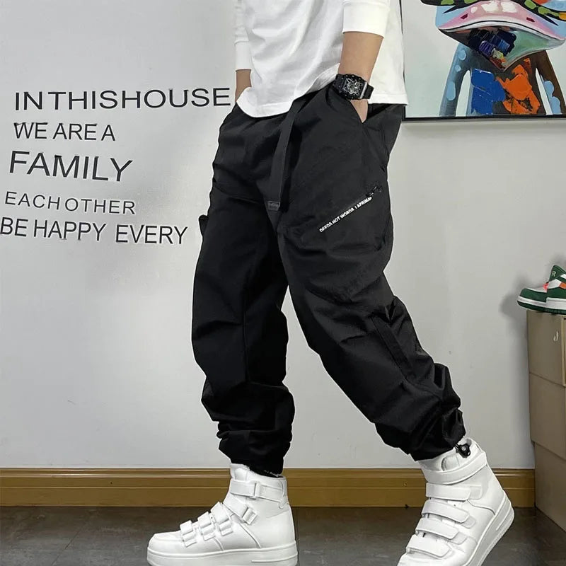 New Spring and Autumn Fashion Brand Spliced Waist Belt and Feet 9/4 Work Pants Loose and Versatile Handsome Youth Men's Pants