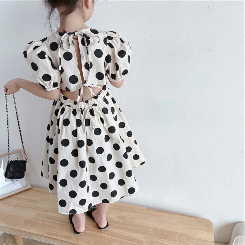 Summer Girls Dresses European And American Style Polka Dot Tie Waist Princess Dress 2024 Baby Kids New Children'S Clothing CZ2420 Photo Color