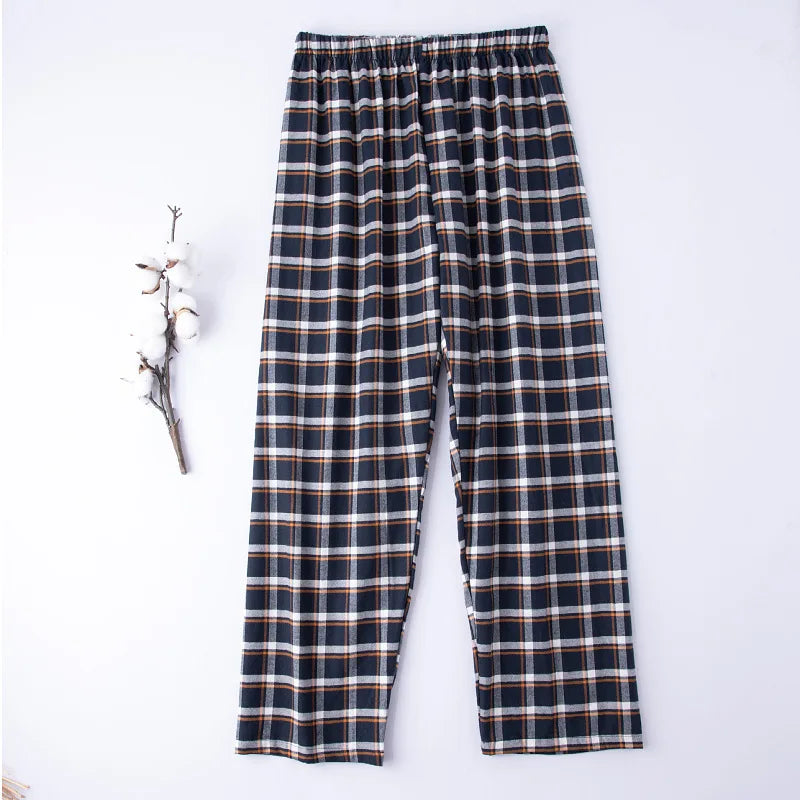 Men’s 100%Cotton Plaid Pajama Long Sleeping Pants Male Casual Loose Trousers Loungewear Cozy Breathable Sleep Bottoms Nightwear