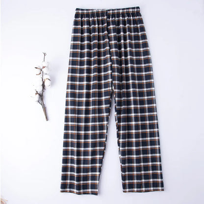 Men’s 100%Cotton Plaid Pajama Long Sleeping Pants Male Casual Loose Trousers Loungewear Cozy Breathable Sleep Bottoms Nightwear