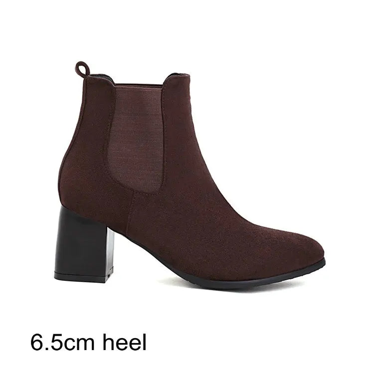 QPLYXCO European Sexy Faux Suede Stretch Elastic Band Chunky High Heeled Womens Winter Shoes Heels Ankle Chelsea Boots