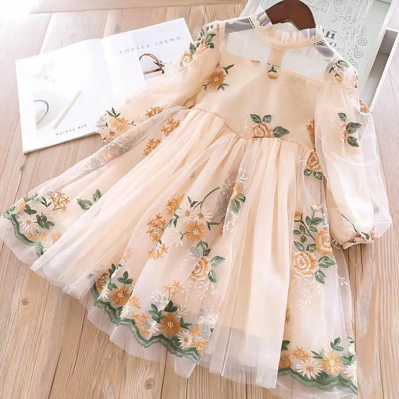 Princess Girl Dress Girls Clothes Long Sleeve Tulle Party Dresses for Girls Kids Lace Children Casual Clothing Baby Vestidos 924 Yellow